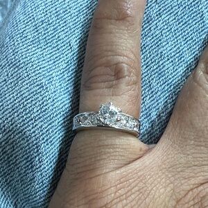 Silver Tone CZ Solitaire Ring with Channel Set Band Size 4.75. #47548